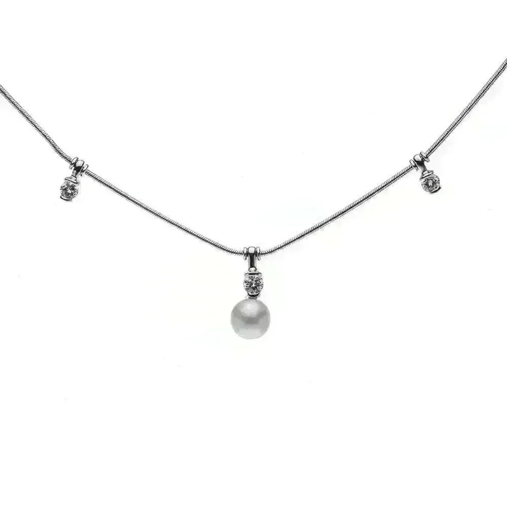 Jose Hess 18kt White Gold Diamond and Pearl Necklace 15.5